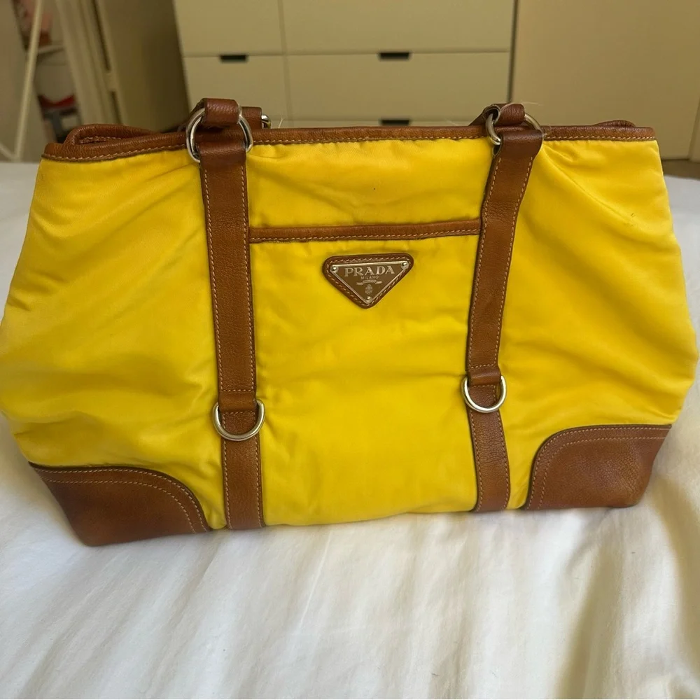 Prada Yellow and Brown Nylon Women’s Shoulder Bag - Picture 1 of 12